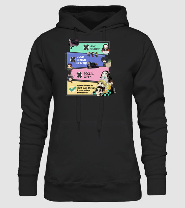 Anime check Demon Slayer model negru pe tricou