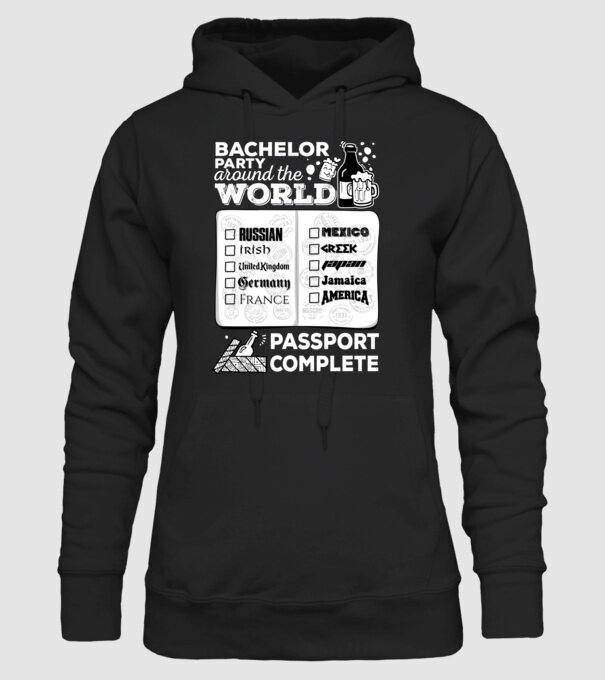Bachelor Party World tour model negru pe tricou