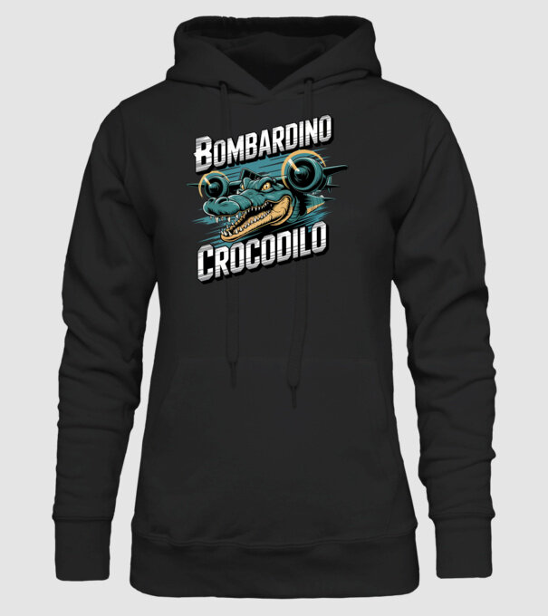Bombardino Crocodilo 2 model negru pe tricou