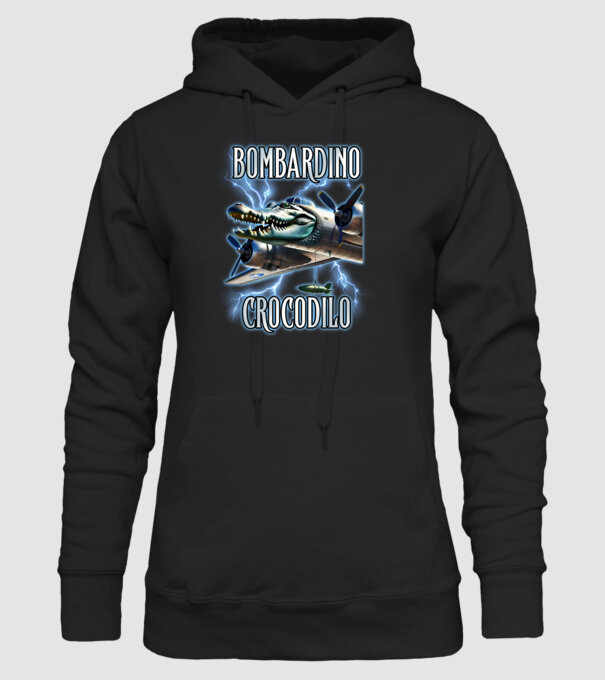 Bombardino Crocodilo model negru pe tricou