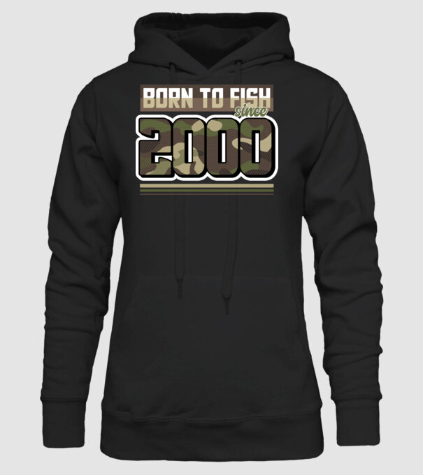 Born to fish since 2000 model negru pe tricou
