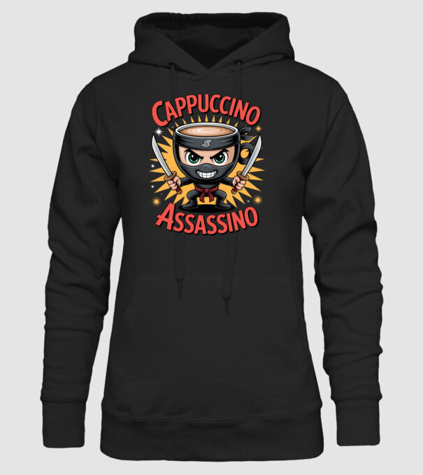 Cappuccino Assasino model negru pe tricou