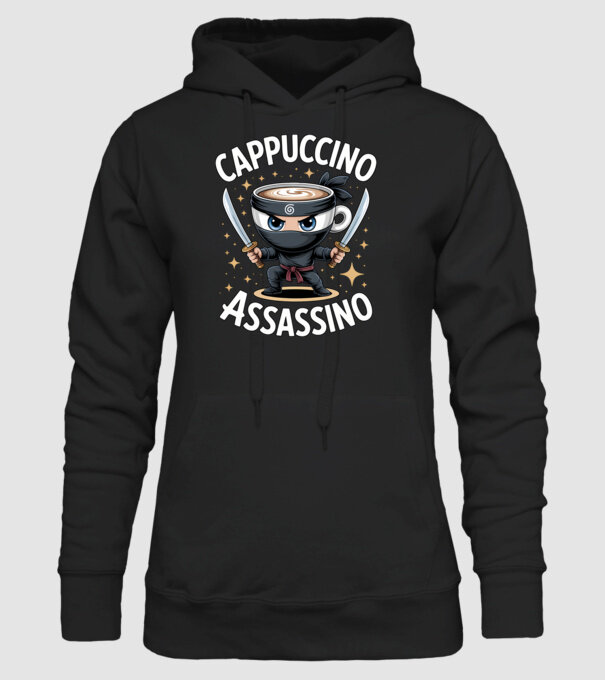 Cappuccino Assassino model negru pe tricou