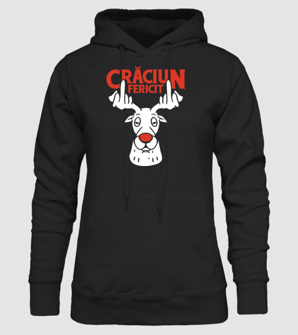 Căprioară de Crăciun antisocială model negru pe tricou