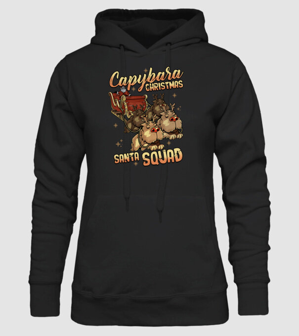 Capybara christmas santa squad model negru pe tricou