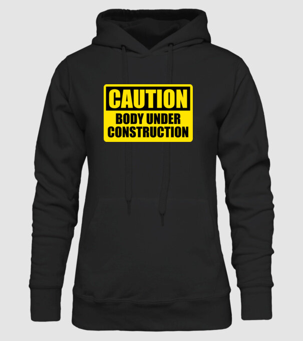 Caution Body Under Construction model negru pe tricou