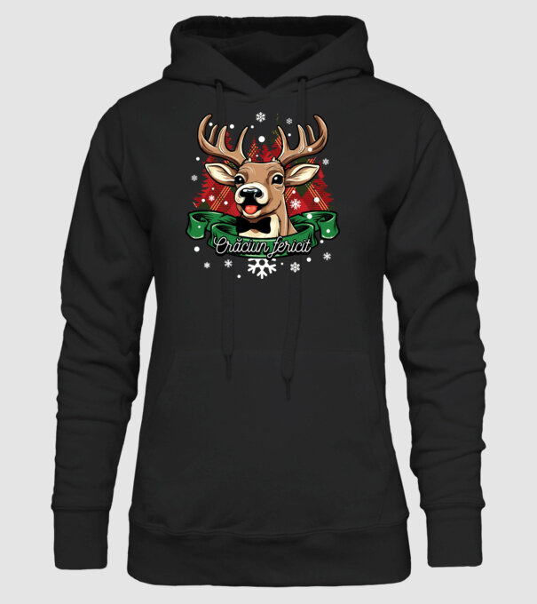 Cerb de Crăciun model negru pe tricou