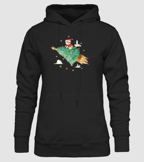 Christmas cat model negru pe tricou