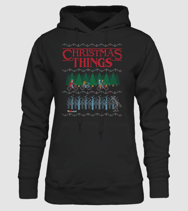 christmas things ugly sweater model negru pe tricou
