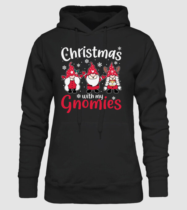 Christmas with my gnomies model negru pe tricou