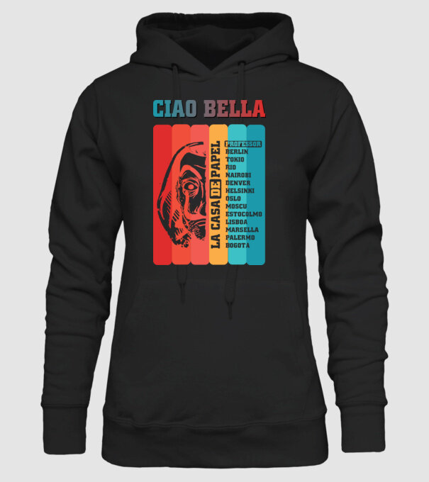 ciao bella retro model negru pe tricou