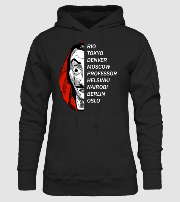 classic logo money heist model negru pe tricou