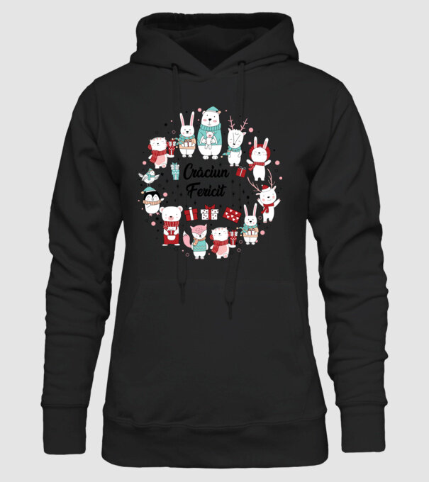 Crăciun Fericit model negru pe tricou
