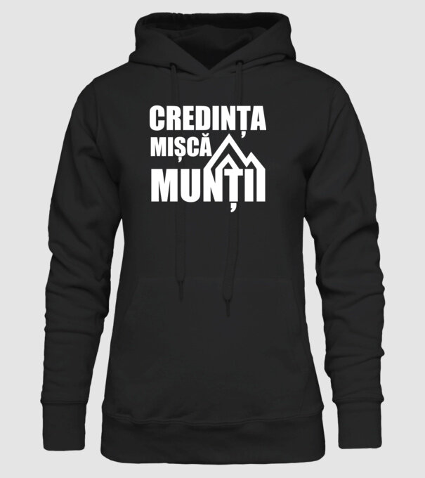 Credința mișcă munții model negru pe tricou
