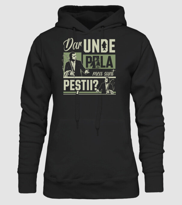 Dar unde p la mea sunt peștii model negru pe tricou