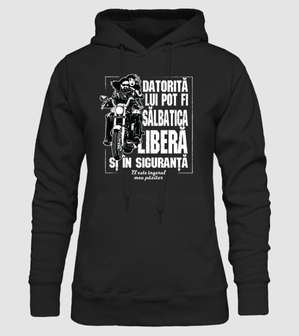 datorită ei pot fi sălbatic, liber și în siguranță - ea este îngerul meu păzitor model negru pe tricou