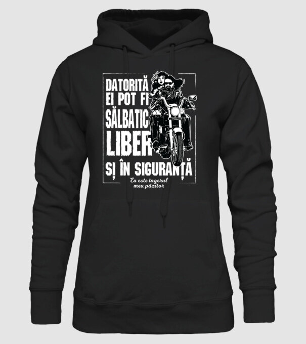 datorită ei pot fi sălbatic, liber și în siguranță - ea este îngerul meu păzitor model negru pe tricou