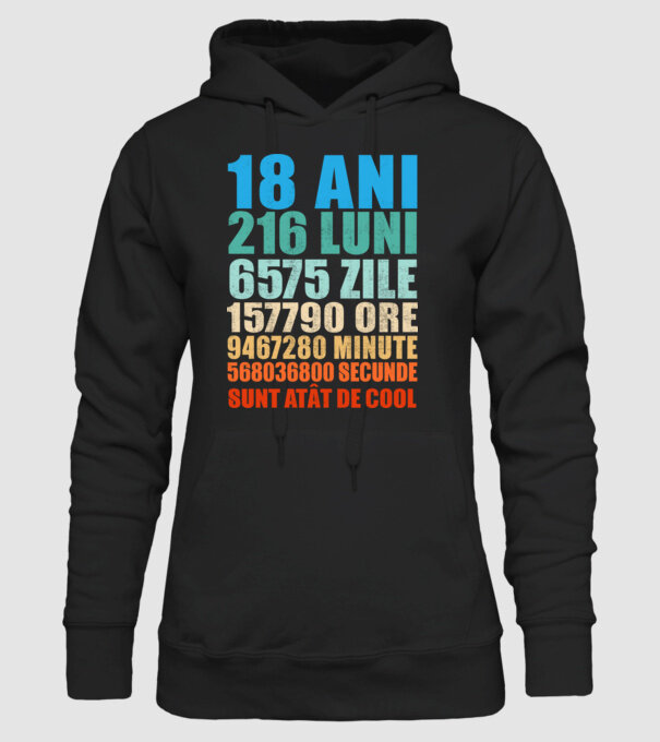 De 18 ani - luni - zile - ore - minute - secunde - sunt atât de cool model negru pe tricou