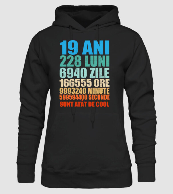 De 19 ani - luni - zile - ore - minute - secunde - sunt atât de cool model negru pe tricou