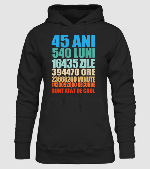 De 45 ani - luni - zile - ore - minute - secunde - sunt atât de cool model negru pe tricou