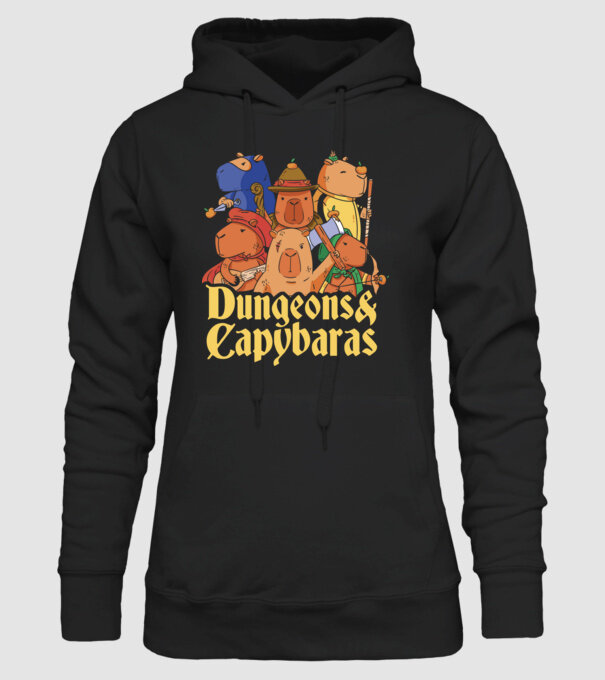 Dungeons and Capybaras model negru pe tricou