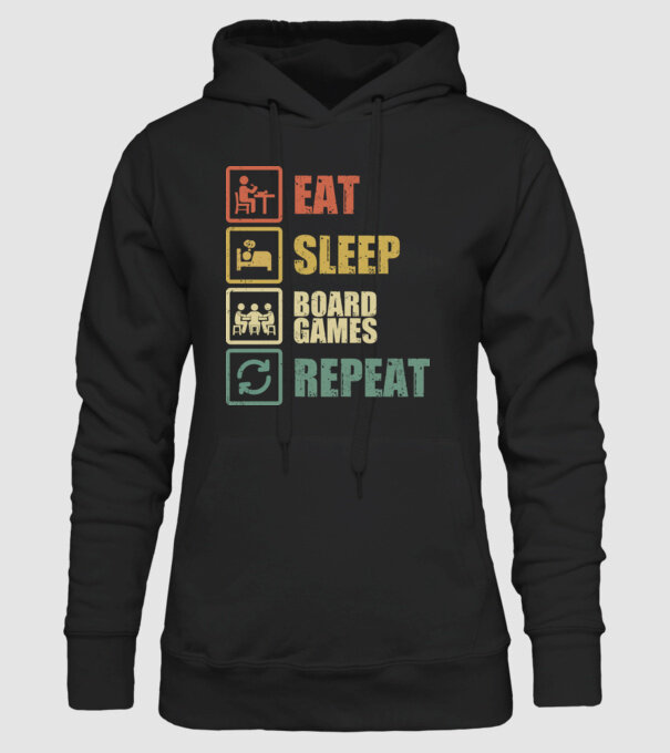 eat sleep Board Games repeat model negru pe tricou