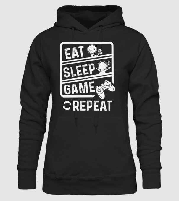 Eat sleep game repeat model negru pe tricou