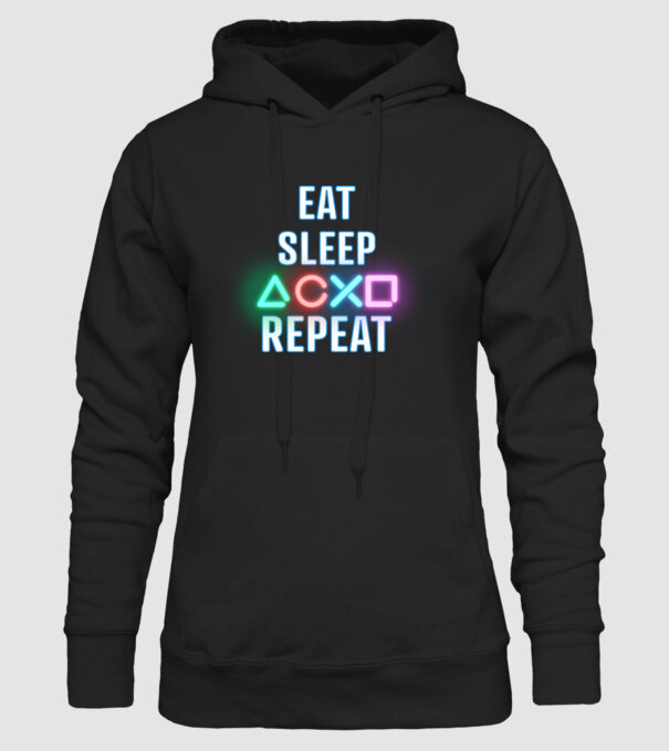 Eat sleep PS model negru pe tricou