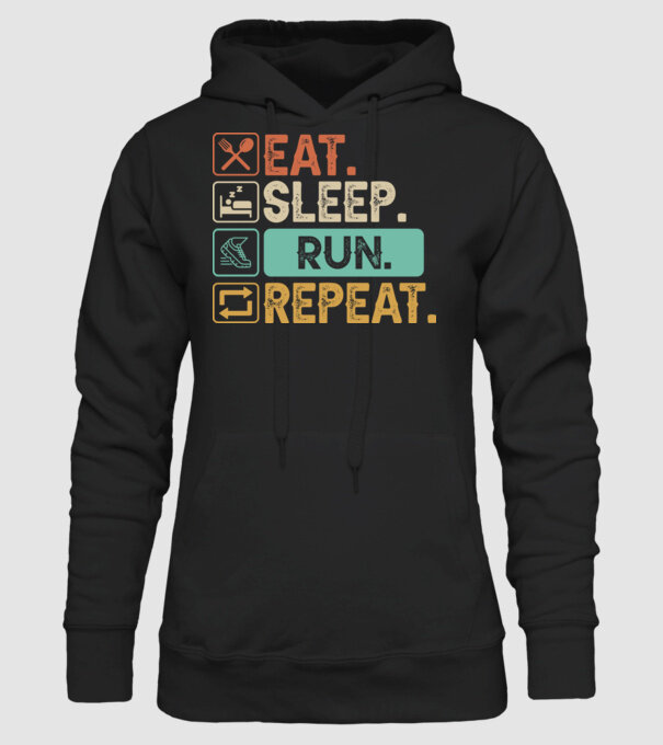 Eat Sleep Run Repeat model negru pe tricou