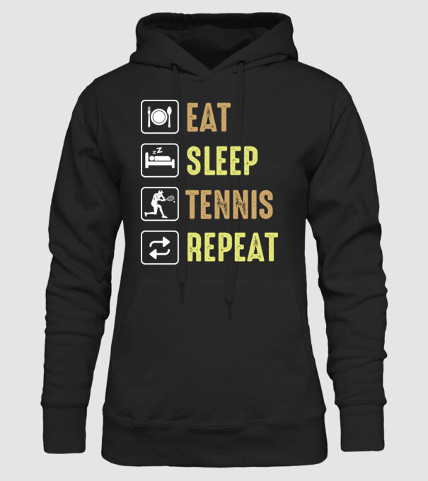 eat sleep tennis repeat model negru pe tricou
