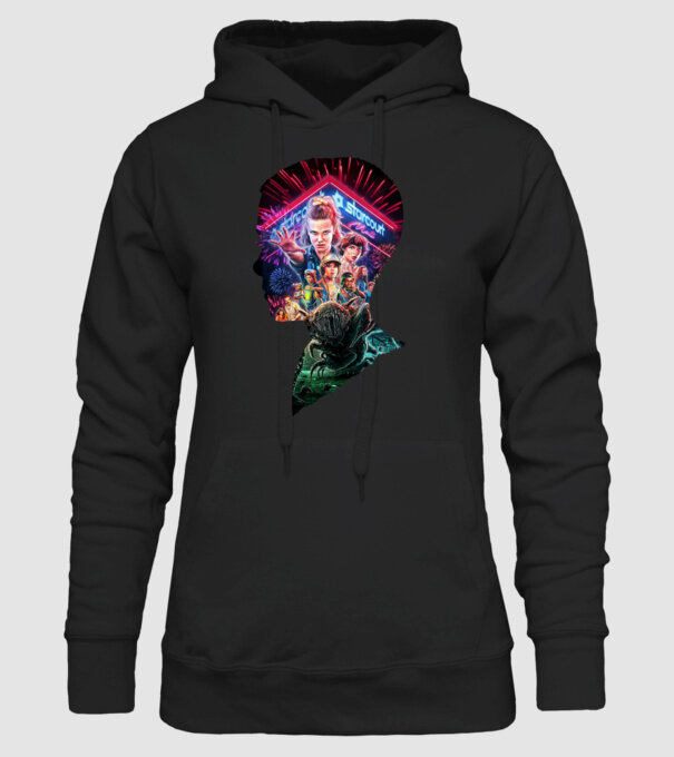 eleven poster head model negru pe tricou
