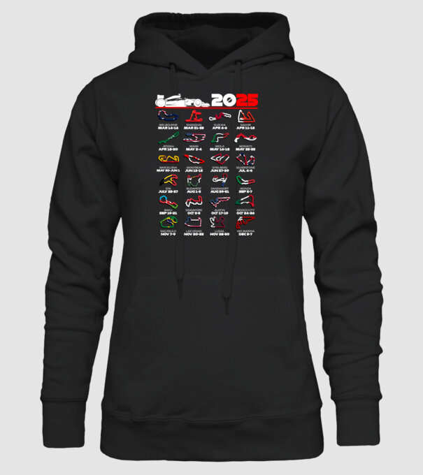 F1 calendar 2025 Negru model negru pe tricou