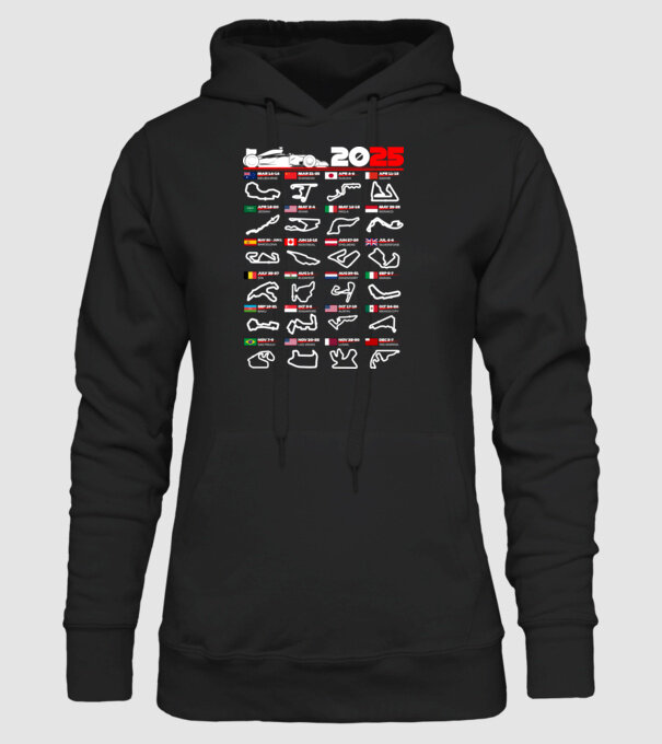 F1 calendar 2025 negru model negru pe tricou