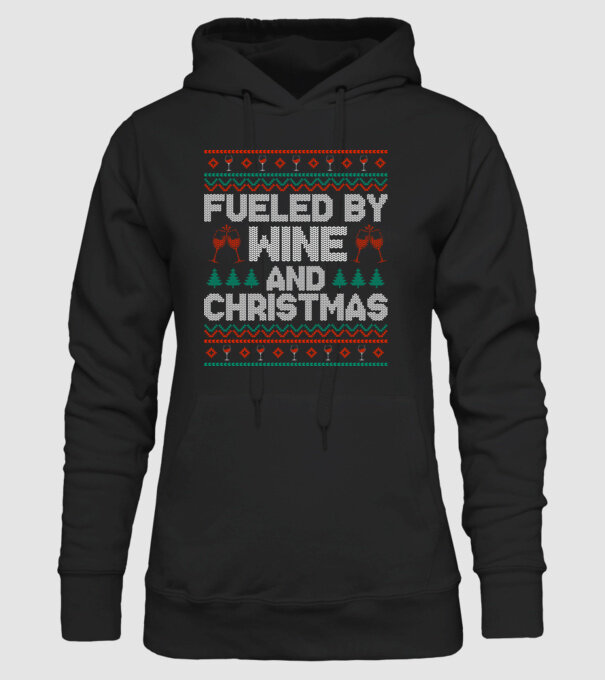 Fueled by wine and christmas model negru pe tricou