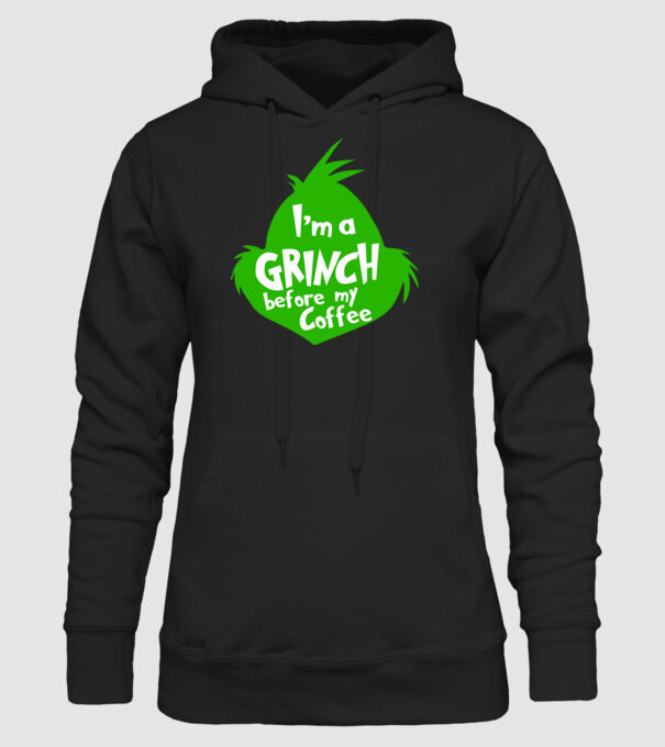 Grinch before coffee model negru pe tricou