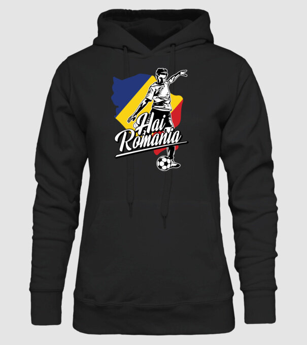 Hai romania fotbal model negru pe tricou