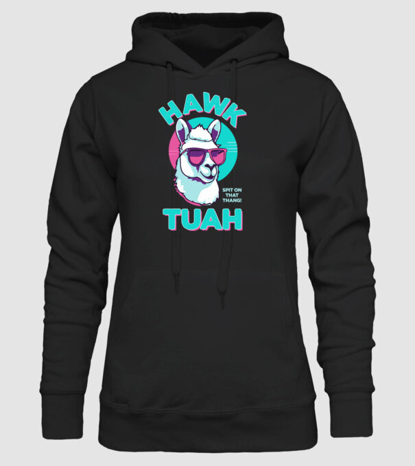 Hawk tuah llama retro sunglasses model negru pe tricou
