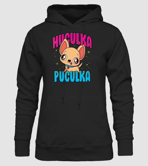 Huculka Puculka chivava model negru pe tricou