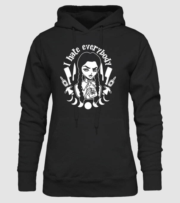 I hate everybody cartoon model negru pe tricou