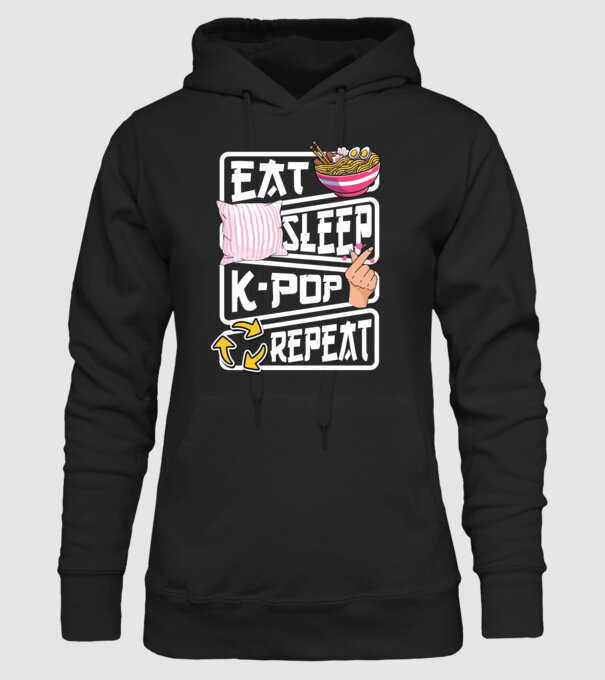 K-POP EAT SLEEP model negru pe tricou
