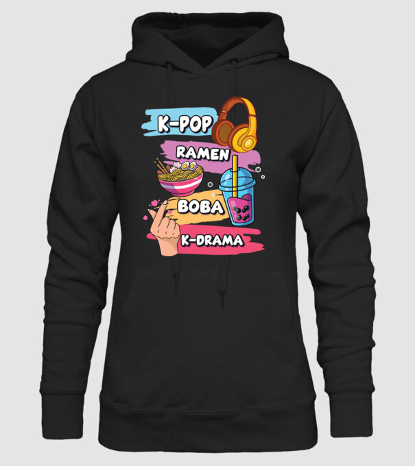 K-POP RAMEN BOBA K-DRAMA model negru pe tricou