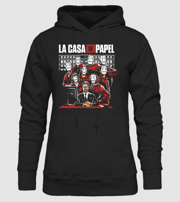 La casa de papel grupo model negru pe tricou