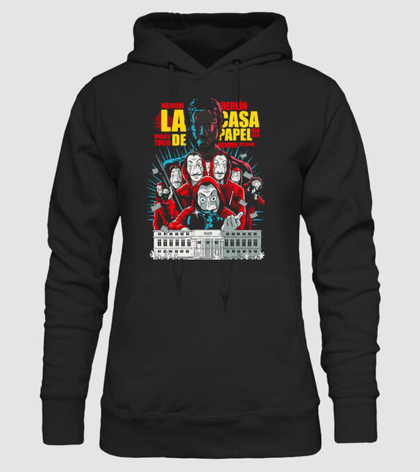 La casa de papel ilutración model negru pe tricou