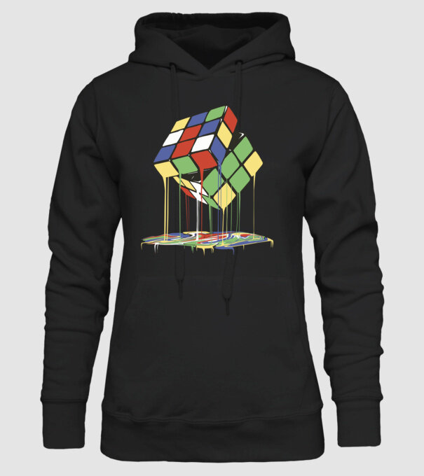 Melting Rubik cube model negru pe tricou