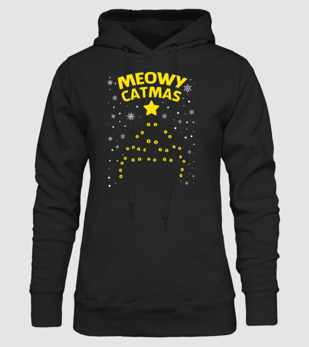 Meowy catmas black model negru pe tricou