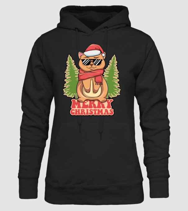 Merry christmas cat model negru pe tricou