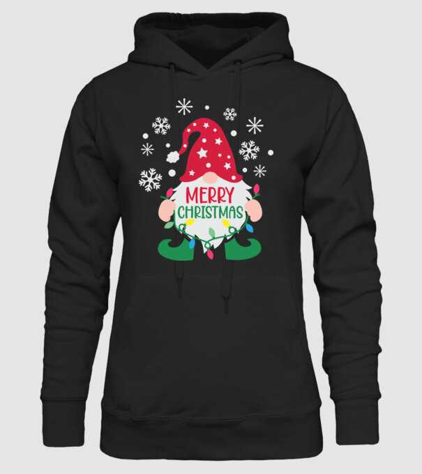 Merry christmas gnome model negru pe tricou