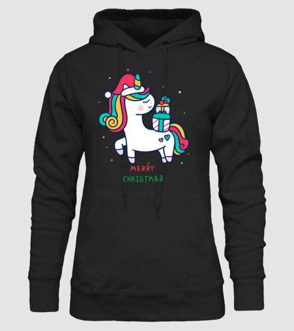 merry christmas unicorn model negru pe tricou