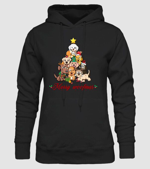 Merry woofmas model negru pe tricou
