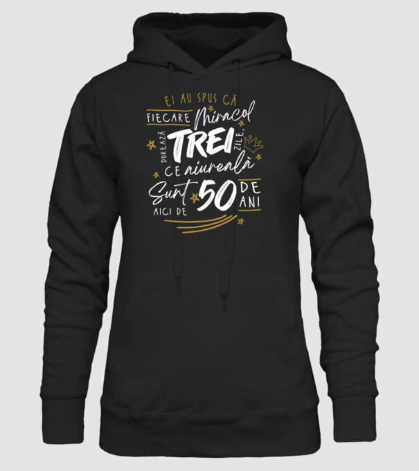 Miracol durează trei 50 de ani model negru pe tricou